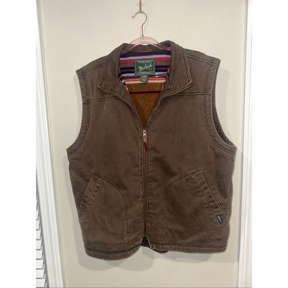Woolrich Dorrington fleece-lined brown canvas chore vest brown XL